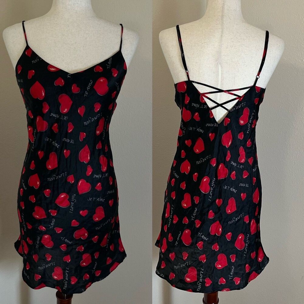 Intimate Style Chemise Slip Dress Sz S 100% Silk Lips Love & Kisses Novelty Y2k